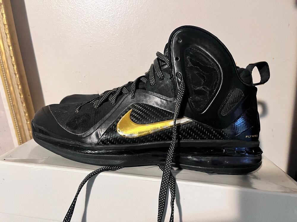 2012 Mens Nike Lebron 9 P.S. Elite 'Away' Metallic Gold Black Used Size 10.5 OG